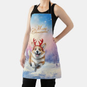 クリスマス・コルギトナカイ〔雄ジカの〕枝角は雪の中で飛び跳ねた エプロン (インサイチュ)