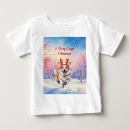 クリスマス・コルギトナカイ〔雄ジカの〕枝角は雪の中で飛び跳ねた ベビーTシャツ