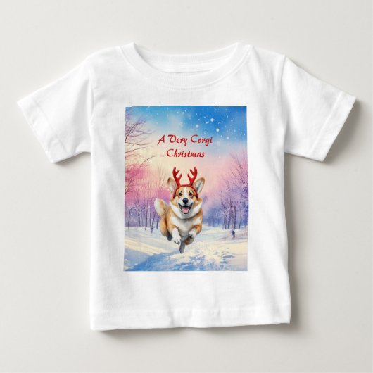 クリスマス・コルギトナカイ〔雄ジカの〕枝角は雪の中で飛び跳ねた ベビーTシャツ (正面)