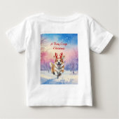クリスマス・コルギトナカイ〔雄ジカの〕枝角は雪の中で飛び跳ねた ベビーTシャツ (裏面)