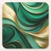 クリスマス・コースター・グリーンと金ゴールド- スクエアペーパーコースター (正面)