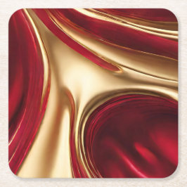 クリスマス・コースター・レッドと金ゴールド- スクエアペーパーコースター