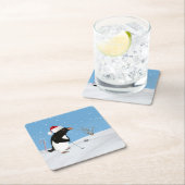 クリスマス、ゴルフを遊んでいるペンギン スクエアペーパーコースター (インサイチュ)