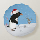 クリスマス、ゴルフを遊んでいるペンギン ラウンドクッション (裏面)