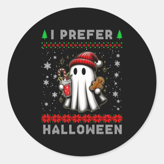 クリスマス ゴースト 私はハロウィンを好む ダサいXmas メンズ ラウンドシール (正面)