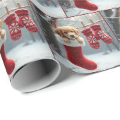 クリスマス・ゴールデンレトリバー赤いストッキング ラッピングペーパー (ロールコーナー)