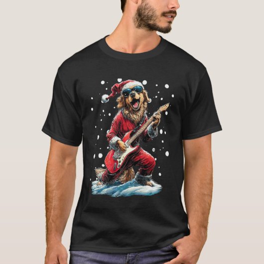 クリスマス ゴールデンレトリバー ギター Tシャツ (正面)