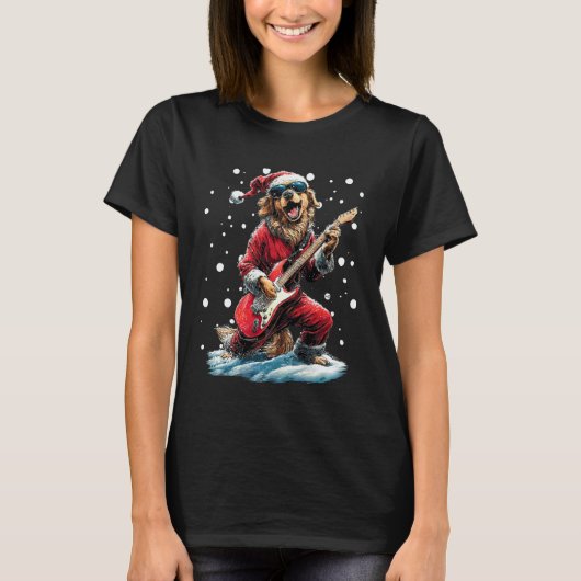 クリスマス ゴールデンレトリバー ギター Tシャツ (正面)