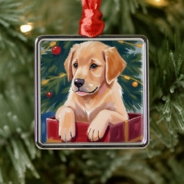 クリスマス ゴールデンレトリバー 子犬 プレゼント メタルオーナメント