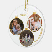 クリスマス ゴールド カスタム フォト ファミリー テンプレート セラミックオーナメント (左)