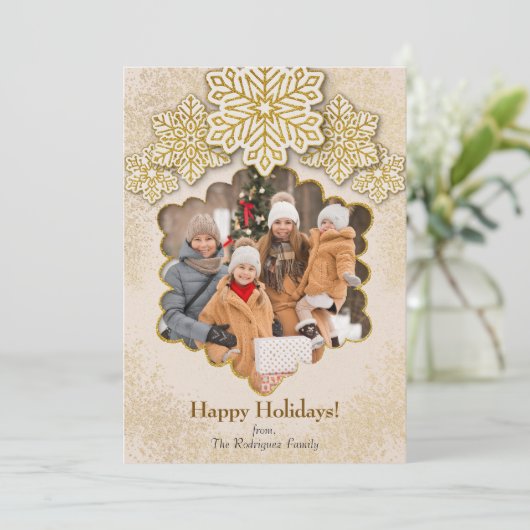 クリスマス ゴールド グリッター スノーフレーク フォト (スタンド正面)