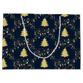 クリスマス ゴールド スターとオーナメントの付いたツリー ラージペーパーバッグ (裏面)