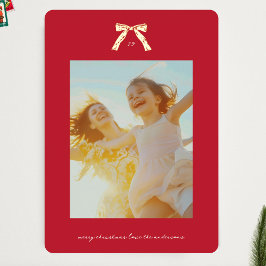 クリスマス ゴールド 赤 レトロ リボン カスタム 写真 箔シーズンカード