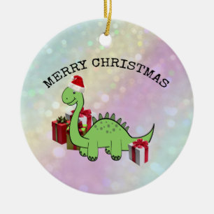 クリスマス·サおもしろいンタ恐竜の可愛いホログラフィック セラミックオーナメント