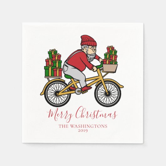 クリスマス・サイクリスト スタンダードカクテルナプキン (正面)