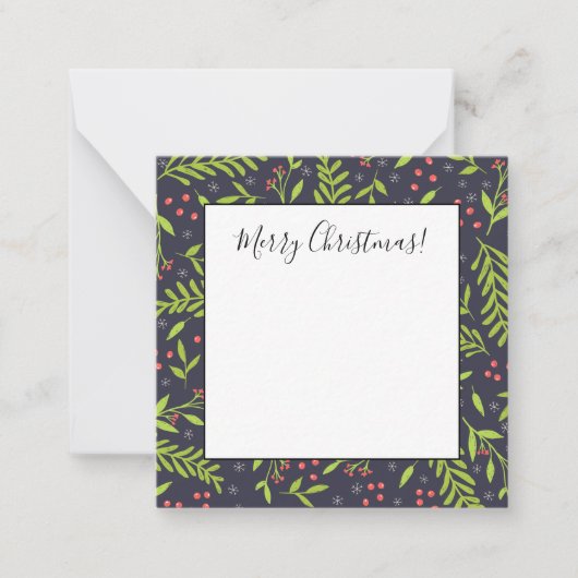クリスマス サイプレス 雪の結晶 ベリー 赤い 花 ノートカード (正面)