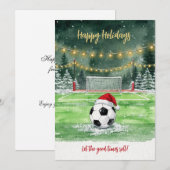 クリスマス サッカーボール サンタ帽子のグリーティングカード (正面/裏面)