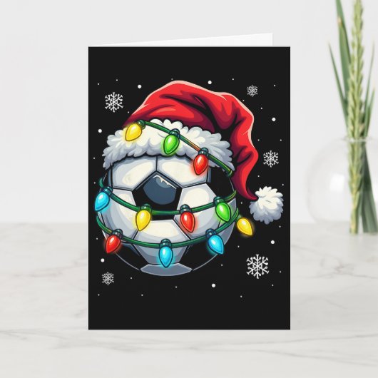 クリスマス サッカー さんた帽子 Xmas ライト 楽しい メンズ カード (正面)