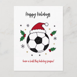クリスマス サッカー サンタ帽子のグリーティングカード