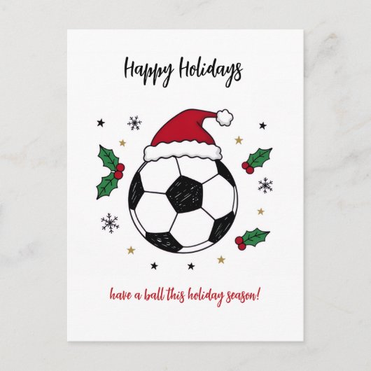 クリスマス サッカー サンタ帽子のグリーティングカード (正面)