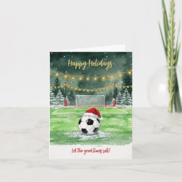 クリスマス サッカー サンタ帽子のグリーティングカード