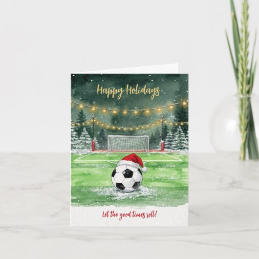 クリスマス サッカー サンタ帽子のグリーティングカード (正面)