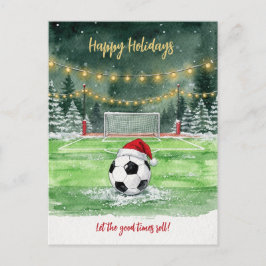 クリスマス サッカー サンタ帽子のグリーティングカード