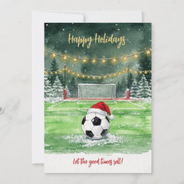 クリスマス サッカー サンタ帽子のグリーティングカード