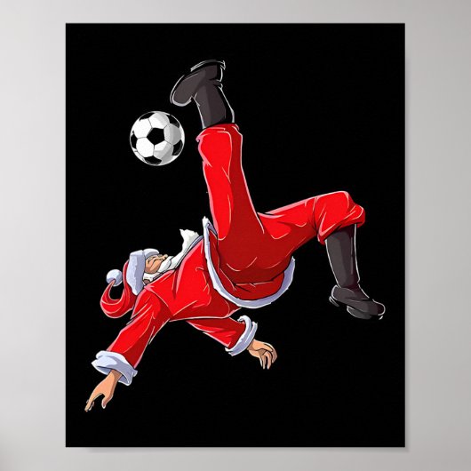 クリスマス サッカー サンタ 面白い 自転車 キック ポスター (正面)
