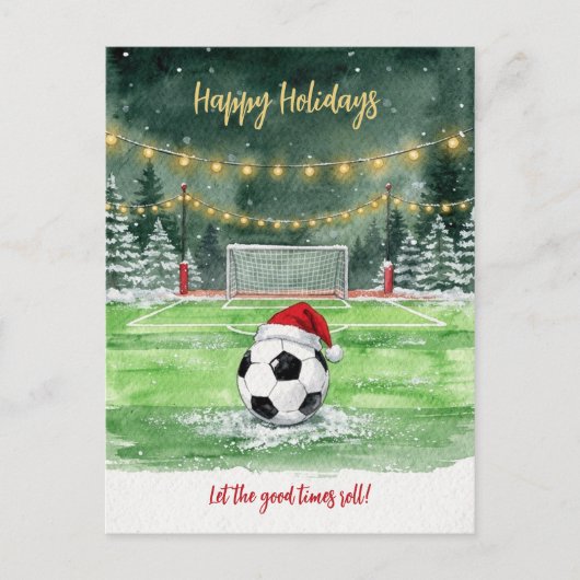 クリスマス サッカー ボール サンタ 帽子 グリーティング カード (正面)