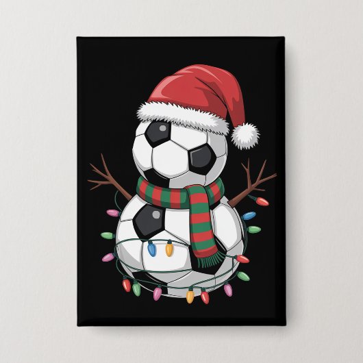 クリスマス サッカー ボール スノーマン ライト サンタ 帽子 缶バッジ (正面)