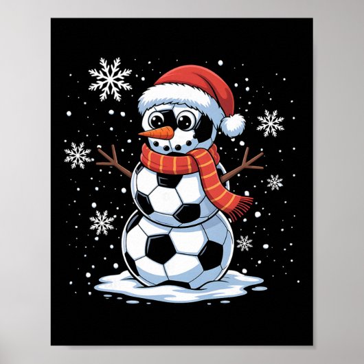 クリスマス サッカー 雪だるま クリスマス 女性 男性 子供 ポスター (正面)