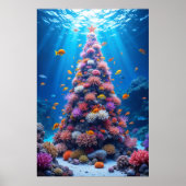 クリスマス サンゴツリーの周りを泳ぐ熱帯魚 ポスター (正面)