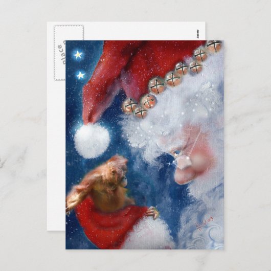 クリスマス・サンタが動物を愛する シーズンポストカード (正面/裏面)