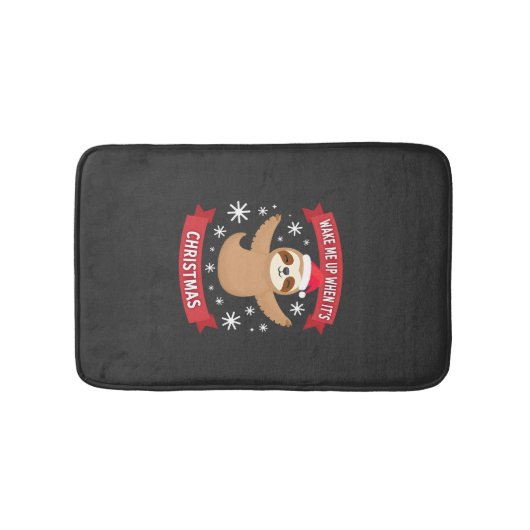 クリスマス+サンタが来るまで起こして Funny Sloth Xmas バスマット (正面)