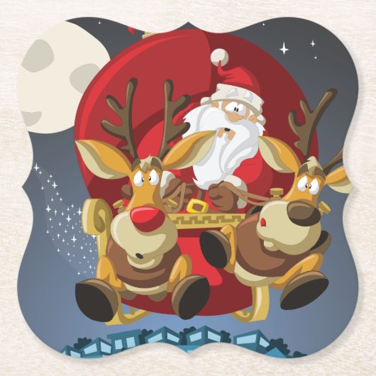 クリスマス サンタとトナカイのコースター ペーパーコースター (正面)