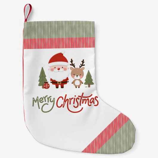  クリスマス サンタとトナカイ  スモールクリスマスストッキング (正面)