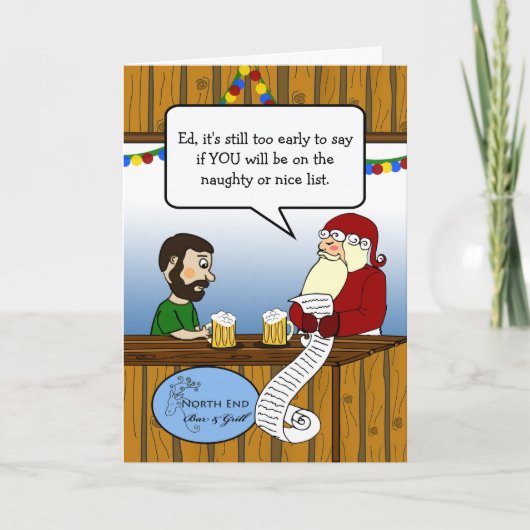 クリスマス・サンタとバーの男が登場 カード (正面)