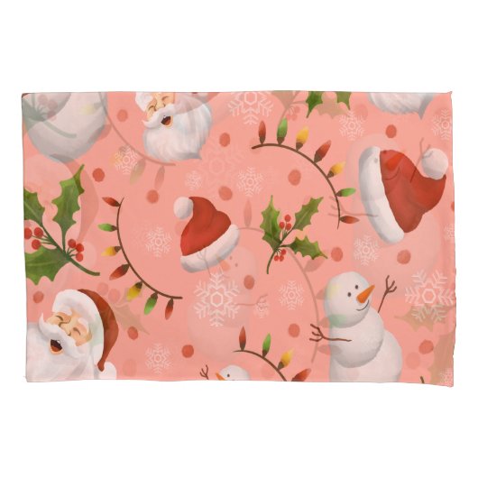 クリスマス – サンタと雪だるま 枕カバー (正面)