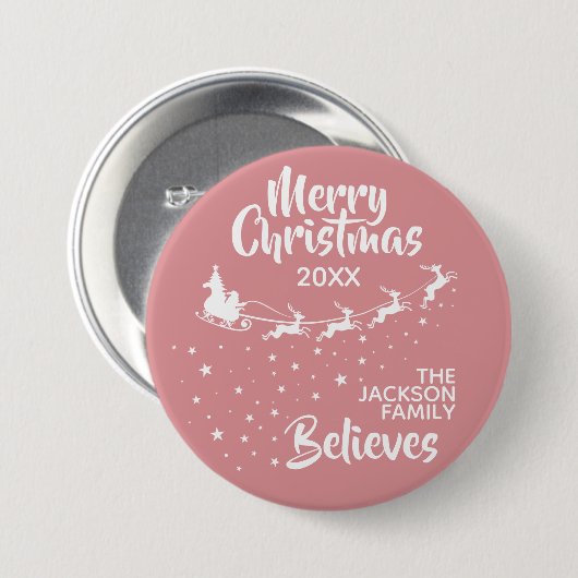 クリスマス·サンタのそりのトナカイの祝日ファミリー 缶バッジ (正面&裏面)