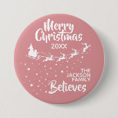 クリスマス·サンタのそりのトナカイの祝日ファミリー 缶バッジ (正面)