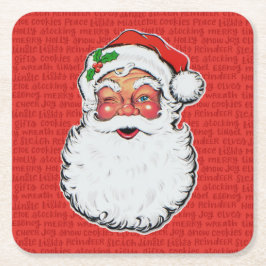 クリスマス サンタのウインク クラシック ホリデー柄 6 スクエアペーパーコースター