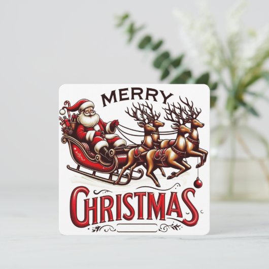 クリスマス サンタのスレーとトナカイ ヴィンテージ 招待状 (スタンド正面)