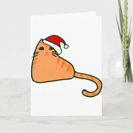 クリスマス サンタクロースの帽子をかぶったオレンジ色のタビー猫 招待状 (正面)