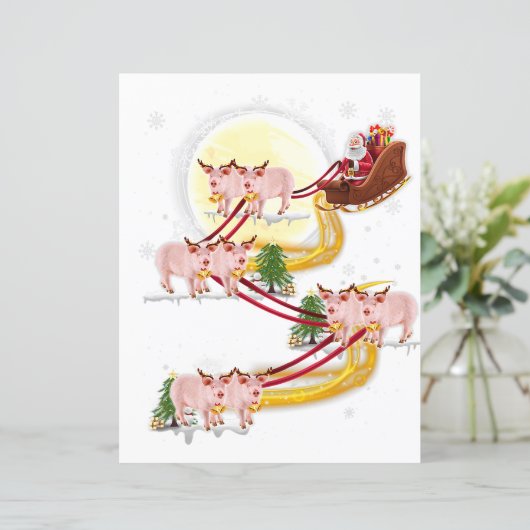 クリスマス・サンタクロース豚の子供たち女の子に乗馬 (スタンド正面)