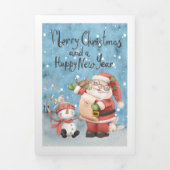 クリスマス サンタクロース と 雪だるま オーダーメイド 三つ折りクリスマスカード (カバー)
