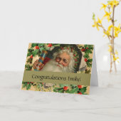 クリスマス サンタクロース アンティーク クラシック カード (黄色い花)