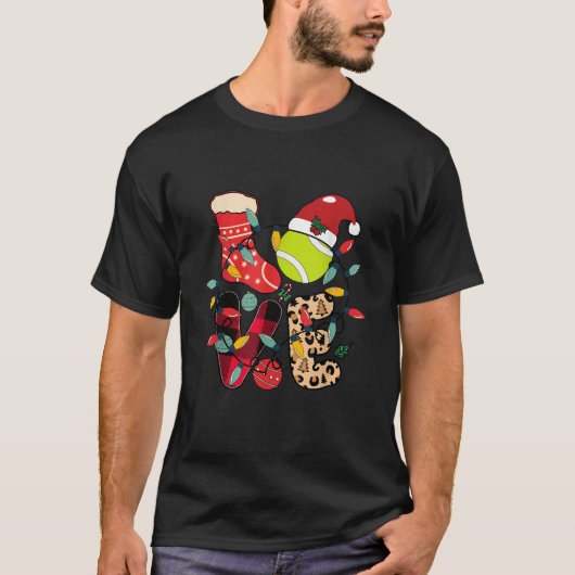 クリスマス サンタクロース テニス ゲーム テニスラケット ハー Tシャツ (正面)