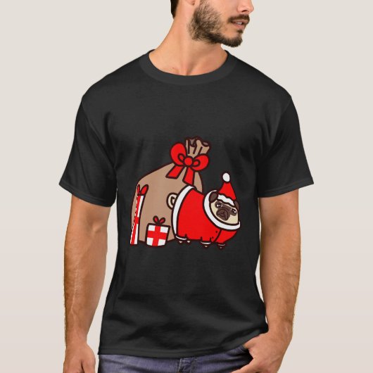 クリスマス サンタクロース パグ 812 Tシャツ (正面)