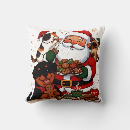 クリスマス, サンタクロース, ホリデークッキー, 三毛猫 クッション (正面)